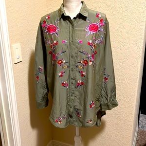 Zara Premium Denim Collection embroidered blouse. Size L